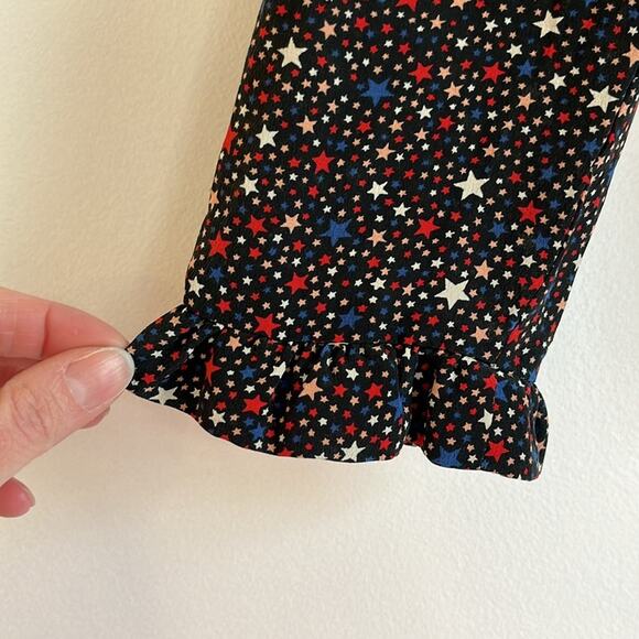 Madewell 100% Silk Ruffle Hem Wrap Top Size S Starry Night Boho Whimsigoth - Picture 4 of 10